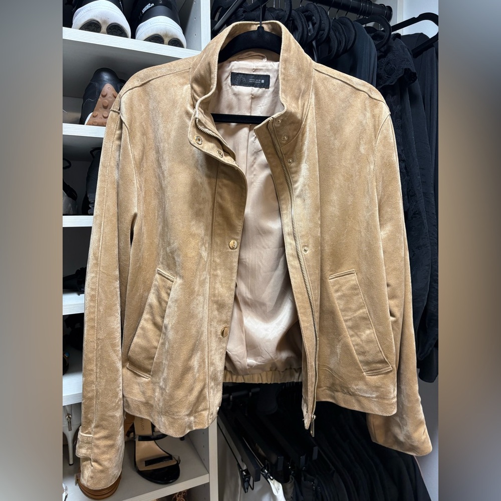 Zara Taupe/Tan Faux Suede Women's Jacket Large 3046/71